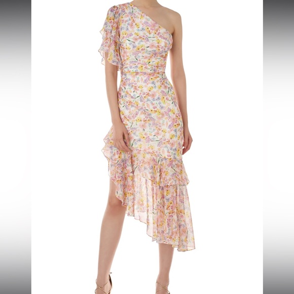AMUR Dresses & Skirts - AMUR Clayton dress — floral one shoulder size 4